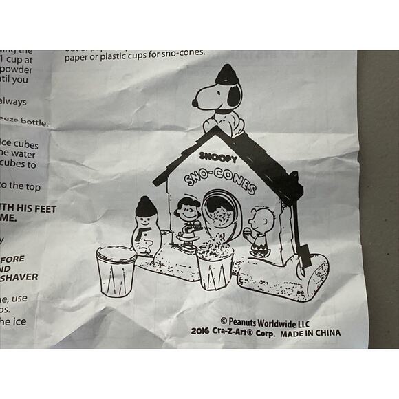 SNOOPY SNO-CONE MACHINE CRA-Z-ART 2016 PEANUTS SNOW CONE CRUSHED ICE NEW NO BOX - Picture 4 of 5